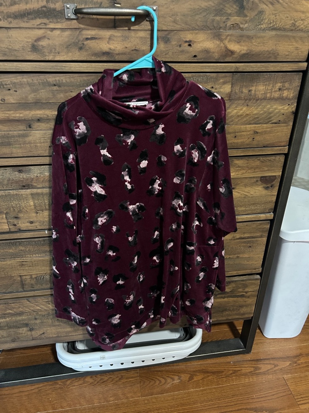 Women's Wine Floral Velvet Cowl Neck Tunic. Petite .Comfy Core WFH Wear Cozy